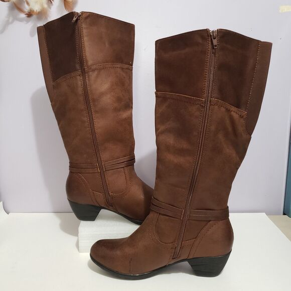 Chelsea Moreland Sz 10W  NWOB Brown Faux Leather Women's Zip Boots - Picture 5 of 10